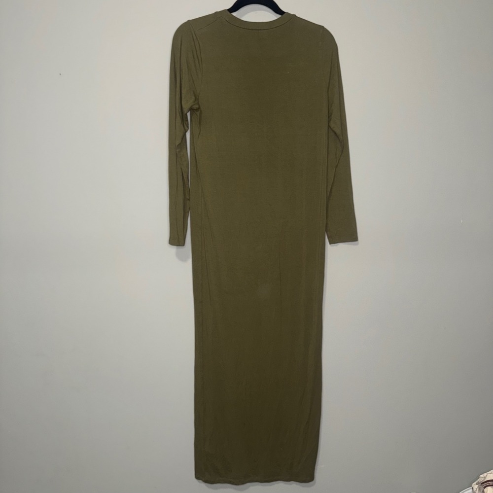 ASOS Design Womens Olive Green Long Sleeve Crew Neck Jersey Maxi Dress Size US 2 - Picture 3 of 3